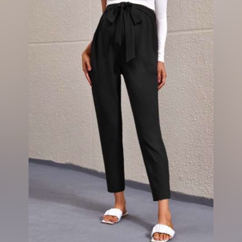 SHEIN Black High Waisted Tie Pants, Women’s Size Medium, Slacks
